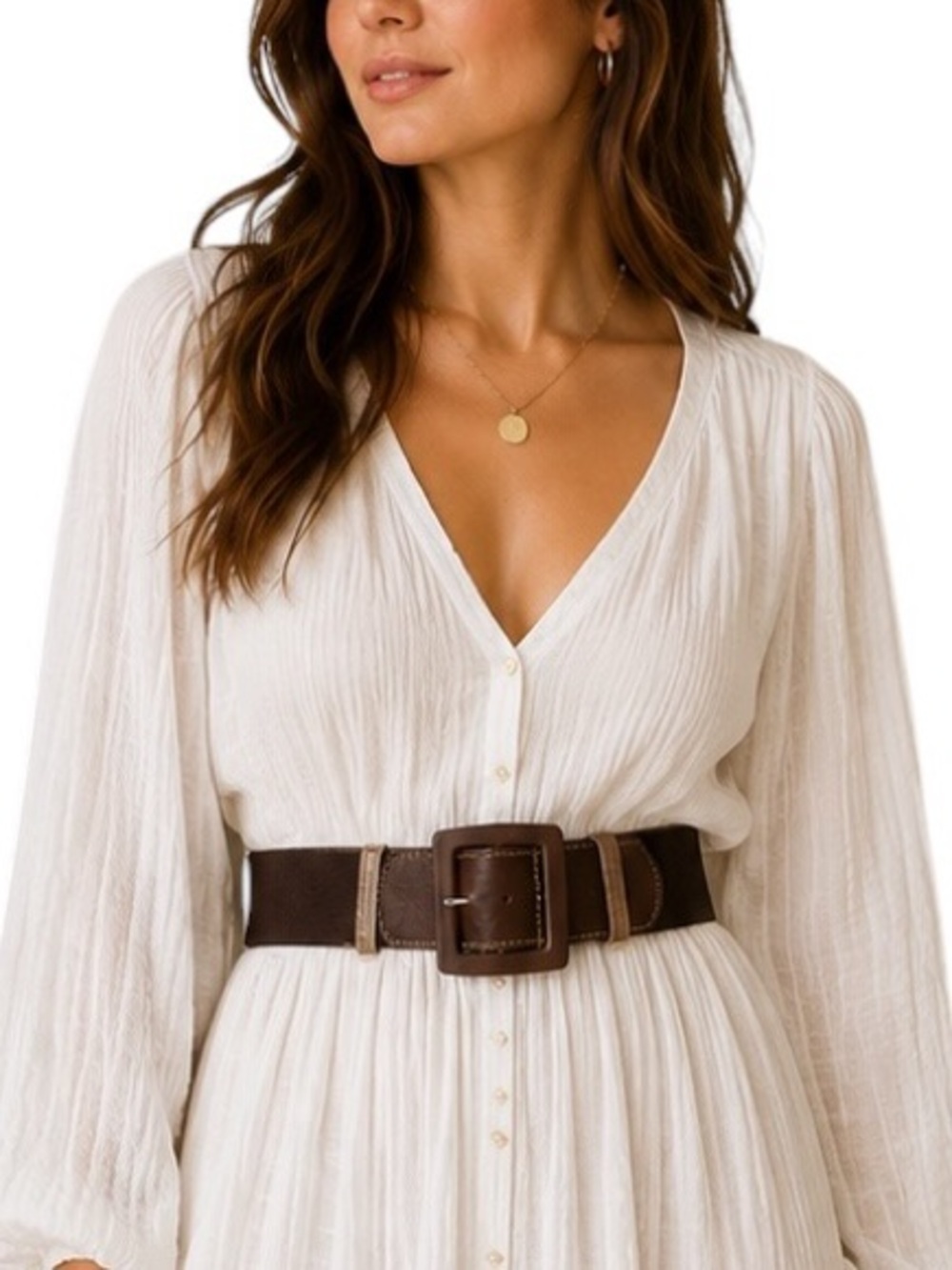 Calvin Klein Brown Leather-Trim Elastic Belt Womens Size M/L Wide Stretchy Belt
